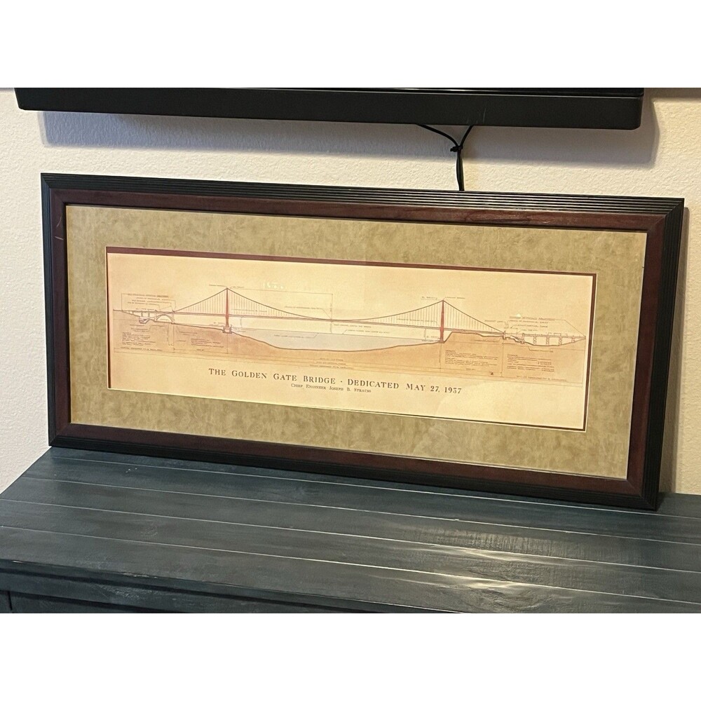 VINTAGE 42 x 19 in DETAILED PRINT GOLDEN GATE BRIDGE DEDICATED MAY 27 1937 - L 2